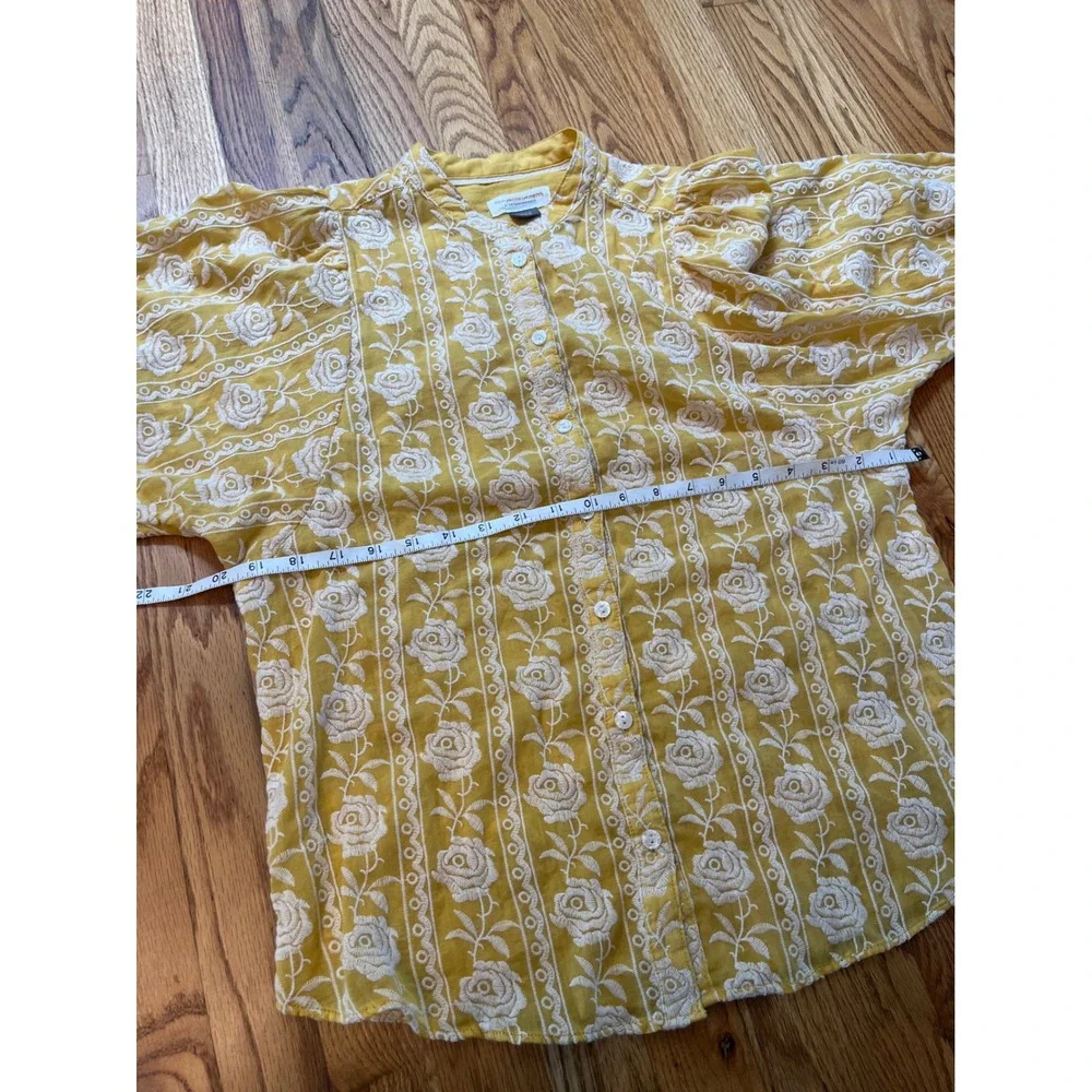 Pilcro Anthropologie Yellow Floral Embroidered Puff Sleeve Blouse OB1098747 S b6